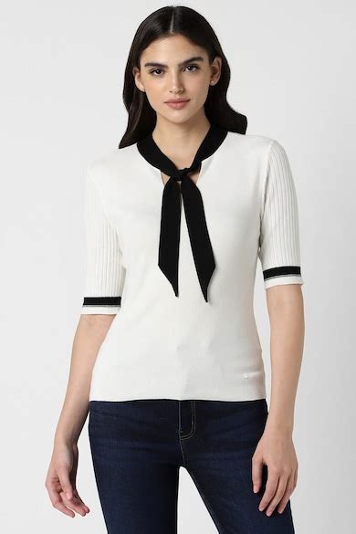Buy Women White Solid Formal Stylized Neck Top Online - 919354 | Van Heusen