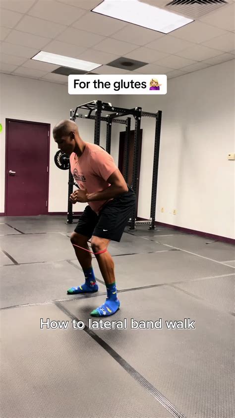 Here’s How to perform lateral band walks: Start by looping a resistanc ...