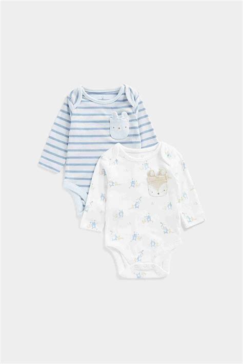 Mothercare Boys 100% Cotton Full Sleeves Bodysuit - Pack of 2 - Blue