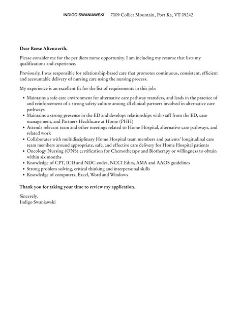 Per Diem Nurse Cover Letter | Velvet Jobs