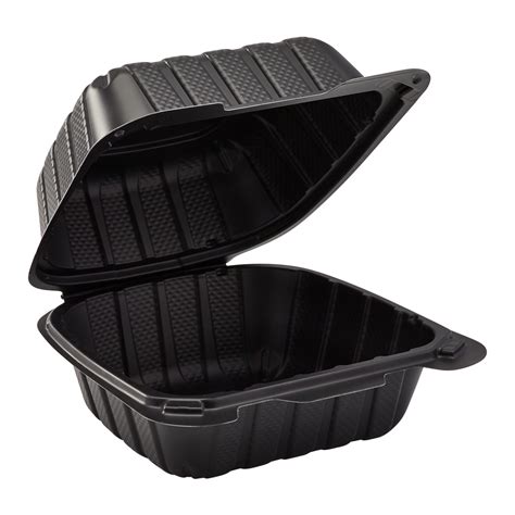 Small Black Take Out Containers - 6"x6" Mineral Filled Hinged Carry Ou