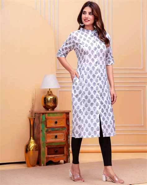 Women White Pure Cotton A-Line Kurta – Kurti Plus Size
