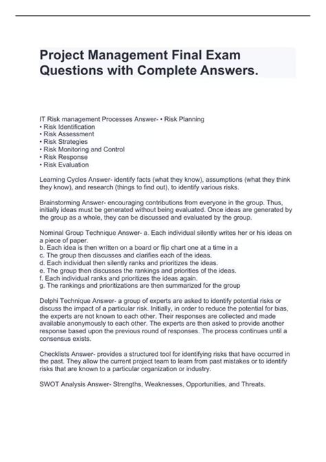 Project Management Test Questions and Answers 的图像结果