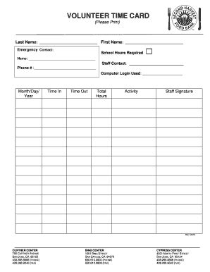 Fillable Online VOLUNTEER TIME CARD - Second Harvest Food Bank Fax ...