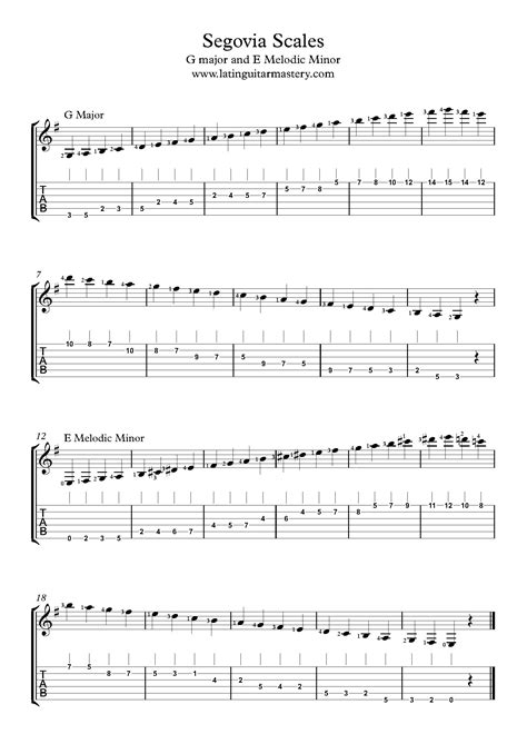 Segovia Guitar Scales: Gmajor and E Harmonic Minor – Latin Guitar Mastery