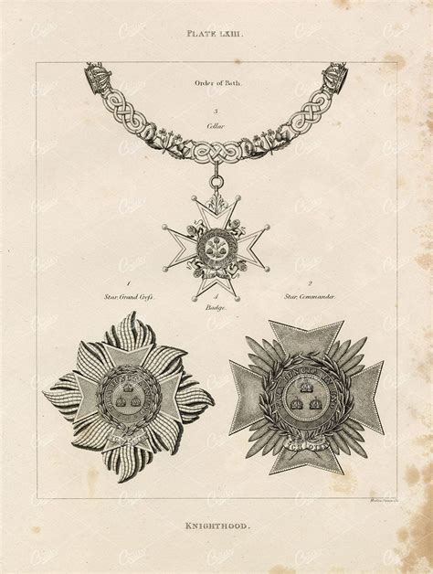 1829 ANTIQUE HERALDRY Print – Knighthood – Order of Bath, England - Century Library