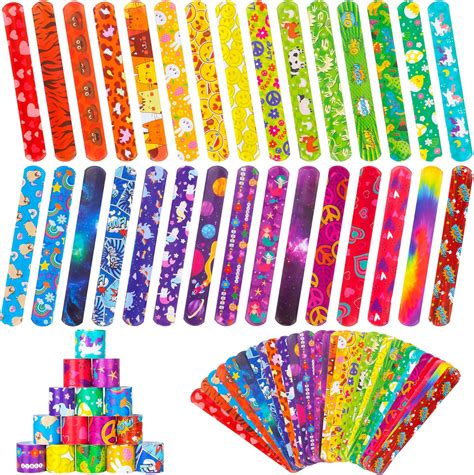 Amazon.com: RICEDUO 60 Pcs Slap Bracelets for Kids, 30 Styles Colorful ...