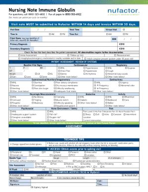 Fillable Online Nursing Note Immune Globulin. Nursing Note Immune ...