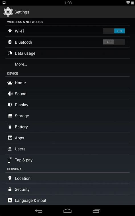 Image result for Settings Menu Tablet
