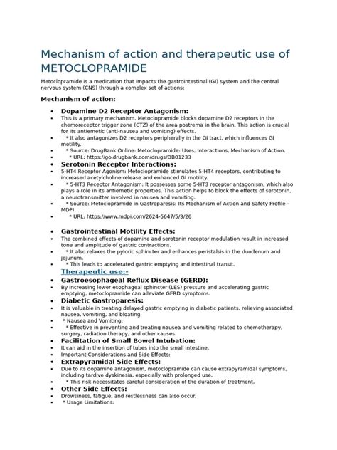 Mechanism of Action and Therapeutic Use | PDF | Nausea | Medical ...