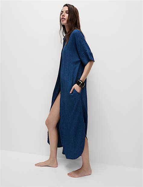 Buy Linen Rich Collared Midi Shirt Dress at Marks & Spencer