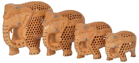 Buy White Whale Wooden Jali Elephants with Baby Inside Baby Idol Feng ...