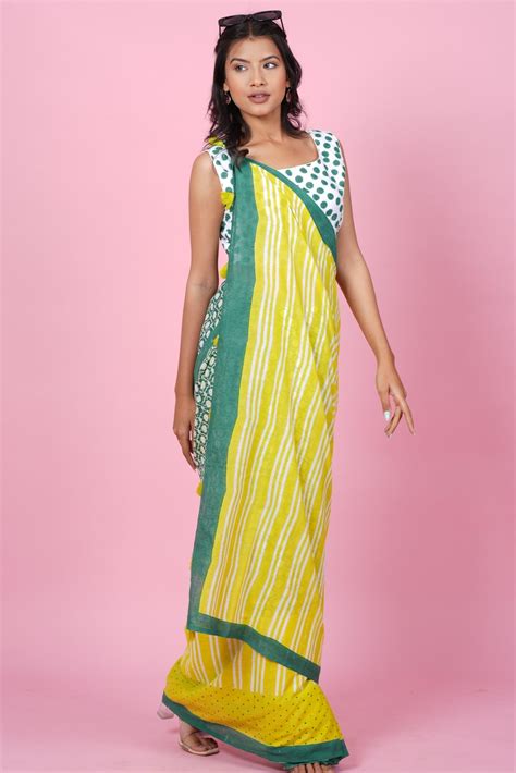 "Paradise Green" HANDBLOCK PRINT MUL COTTON SAREE