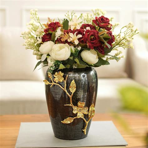 Buy Behoma Designer Stainless Steel Vase with Brass Dogwood Flower ...