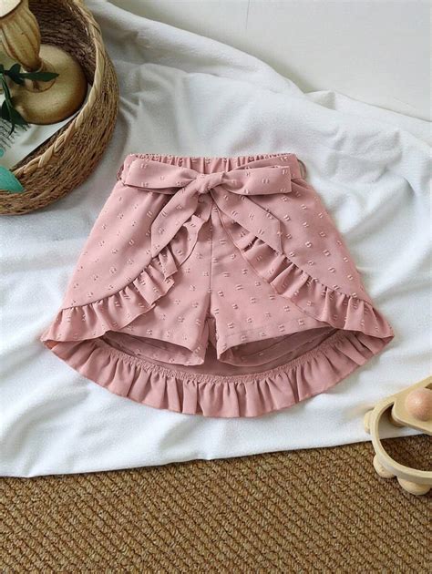 SHEIN Vintaside Kids Jeune Fille Short pastel Rose Unicolore Vacances ...