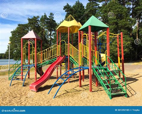 Children S Outdoor Playground Equipment with Slides and Ladders in Park ...