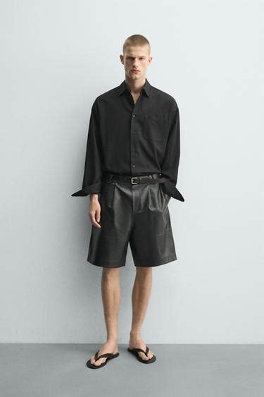 RELAXED FIT LEATHER BERMUDA SHORTS WITH PLEATS - Black | ZARA India