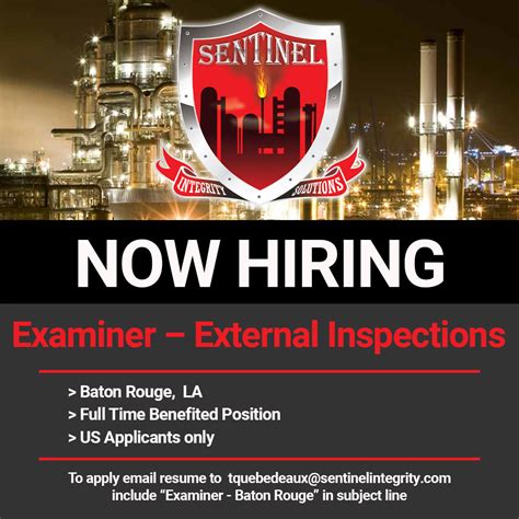 Now hiring: Examiner - External Inspections | Sentinel Integrity