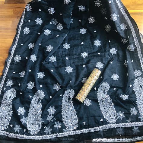 Black Chikankari Saree In Organza| Designer chikankari sarees| lucknowi ...