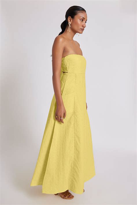 Georgia Eyelet Bandeau Maxi Dress Yellow – Big Little Lemons