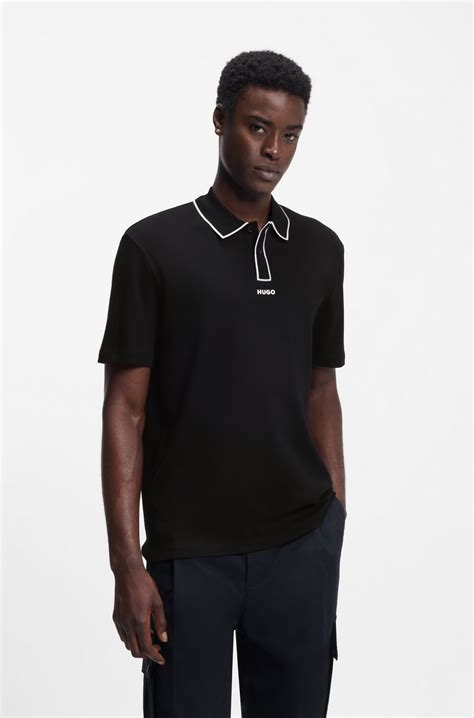 HUGO - Cotton-jersey polo shirt with contrast edges - Black