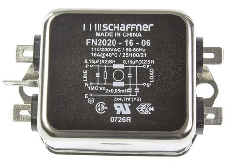 FN2020-16-06 Schaffner | Schaffner, FN2020 16A 250 V ac/dc 400Hz ...