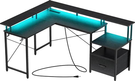 Buy Rolanstar Reversible L Shaped Computer Desk with Power Outlet & LED ...