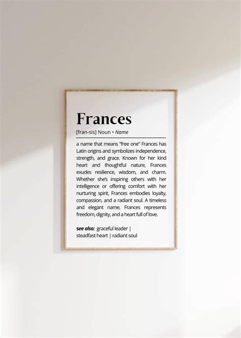 Frances Name Definition Wall Art Personalized Name Meaning Minimalist ...