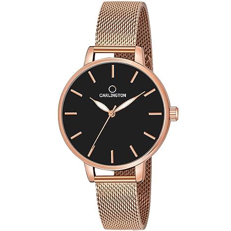 Carlington Analog Dial Women's & Girl's Watch(Black Dial Rose Gold ...