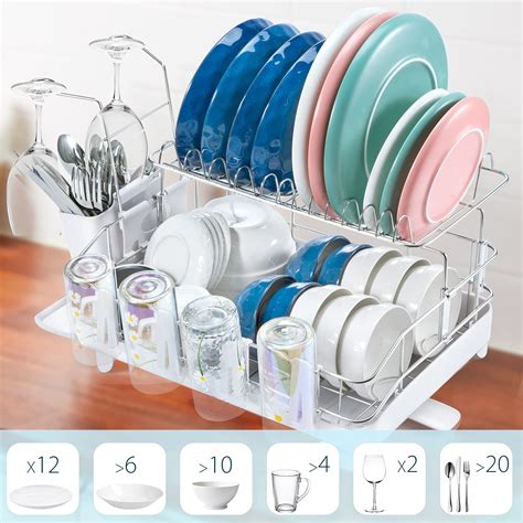 Buy 2-Tier Dish Drying Rack, Ohuhu Stainless Steel Kitchen Dish Rack ...