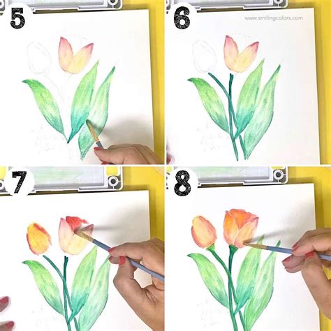 How to Paint Beautiful Tulips in Watercolor - Smiling Colors