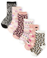 Girls Leopard Crew Socks 6-Pack - WHITE | The Children's Place