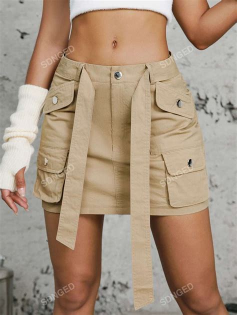 Flap Pocket Belted Cargo Skirt | SHEIN USA