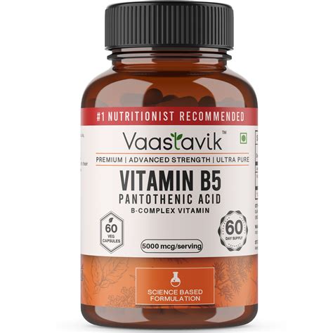 Vitamin B5 Pantothenic Acid 5000 mcg 60 Capsules Supplement – Vaastavik