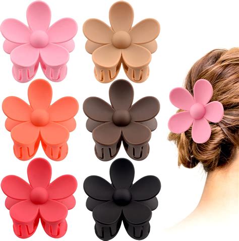 Amazon.com: 6 Pack 3 Inch Flower Claw Clips, Large Flower Hair Claw ...