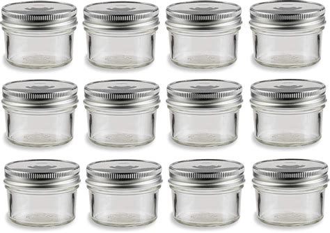 Nakpunar 12 pcs, 4 oz Glass Mason Jars with One Piece Silver Plastisol ...