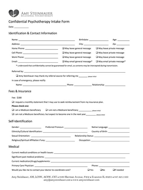 Fillable Online Confidential Psychotherapy Intake Form Fax Email Print ...
