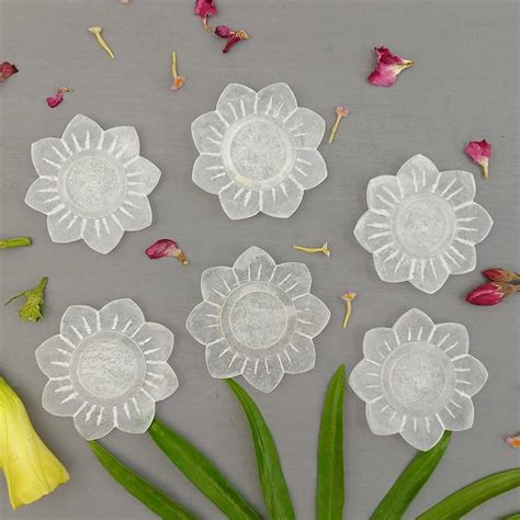 Buy Handmade White Fatin Lotus Flower Candle Holder | Set Of 6 Online ...
