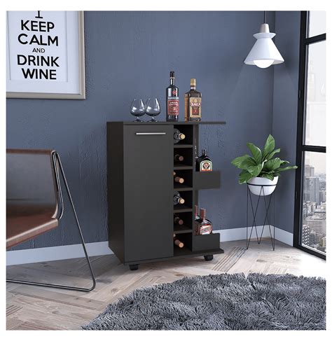 32" H black bar-coffee cart, cabinet storage, with 4 wheels, 1 divided ...