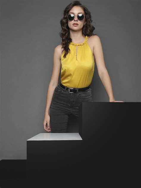 Yellow Satin Halter Neck Top