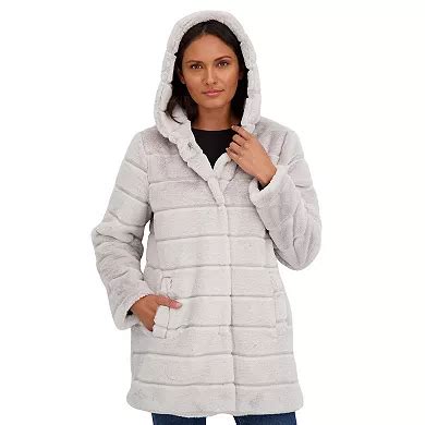 Women's Sebby Collection Hooded Reversible Faux-Fur Coat