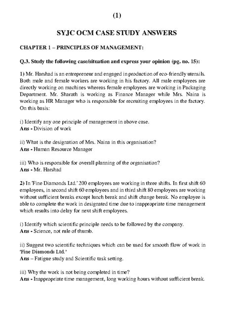 SYJC OCM Case Study Solutions: Management Principles & Functions - Studocu