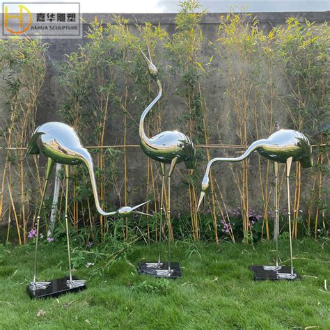 不锈钢动物雕塑加工仙鹤丹顶鹤抽象创意户外水景公园绿地景观摆件-阿里巴巴