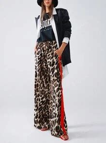 Women Leopard Patchwork Contrast Color Casual Loose Fit Pants, Suitable ...