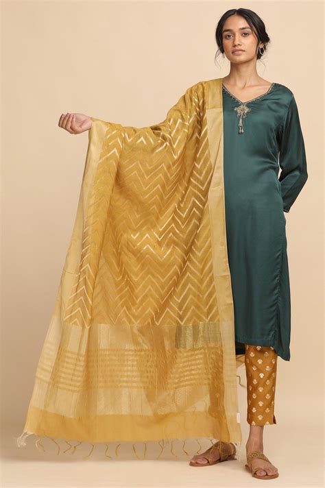 Buy Mustard Cotton Silk Jacquard Drape @ 2799 | W for woman – wforwoman