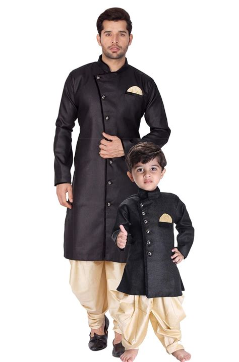 Buy VASTRAMAY Baap Beta Black & Gold Sherwani Suit(40/16) at Amazon.in