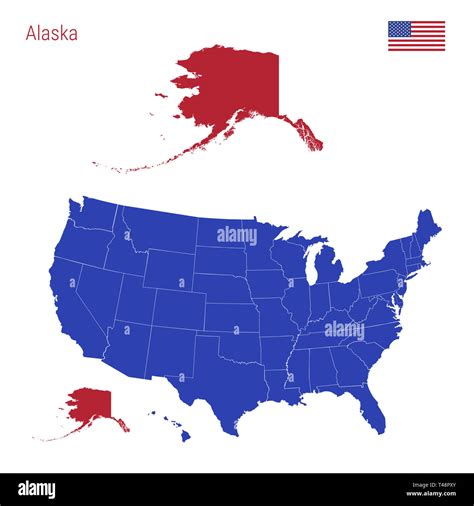 The State of Alaska is Highlighted in Red. Blue Map of the United ...