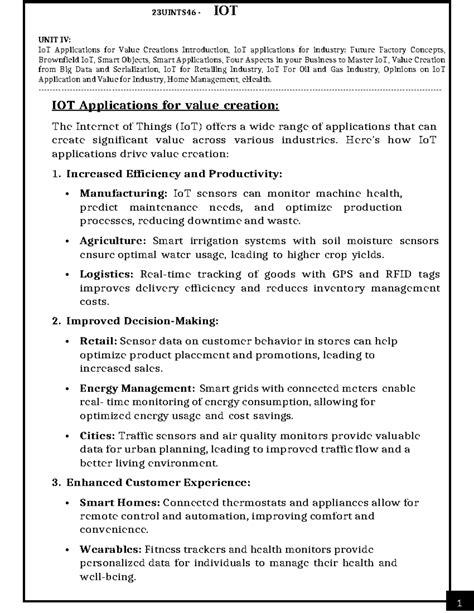 23UINTS46 IOT APPLICATION UNIT IV: Value Creation through IoT ...
