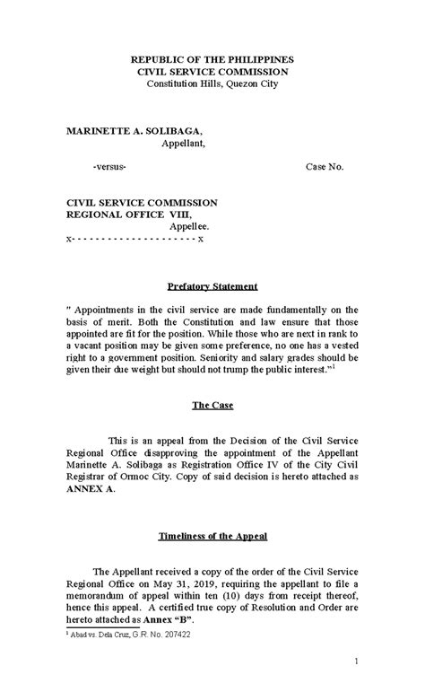 Appeal-memorandum-csc compress-1 - REPUBLIC OF THE PHILIPPINES CIVIL SERVICE COMMISSION ...