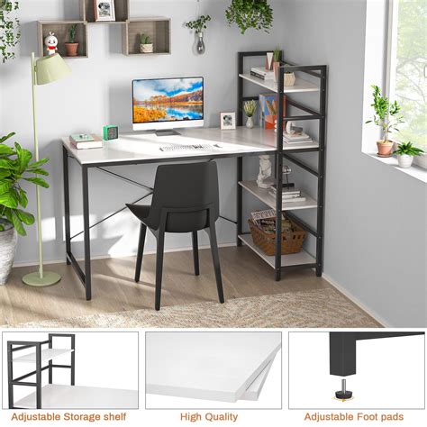 Buy Homfio Computer Desk with Shelves, 47 inch Modern Writing Study ...
